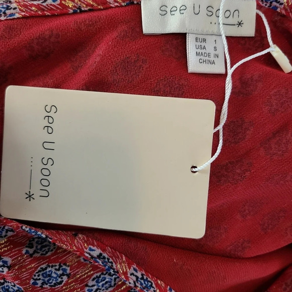 NWT Anthropologie See U Soon Red Boho Printed Dress S - Picture 6 of 8